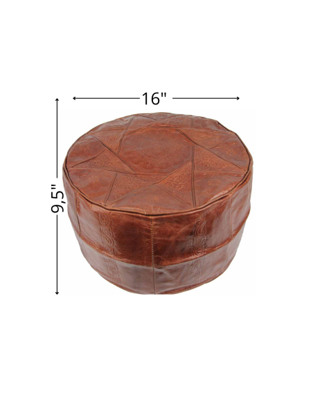 Moroccan Fes Leather Pouf, Black – Ø 16 in