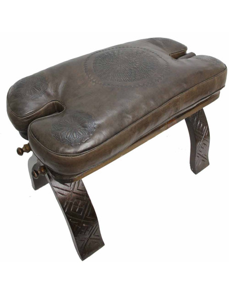 Wood and brown leather bench