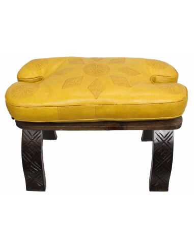 Wooden bench with yellow leather