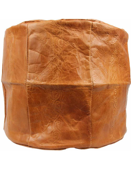Pouf marocain Rabat en cuir caramel – Ø 16 po
