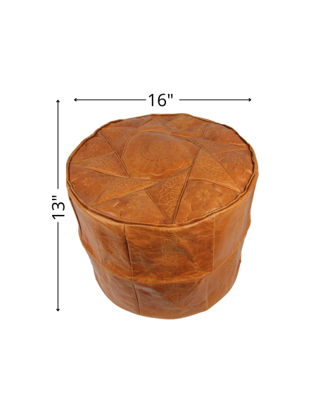 Pouf marocain Rabat en cuir caramel – Ø 16 po