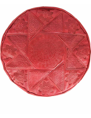Pouf marocain Rabat en cuir rouge – Ø 16 po