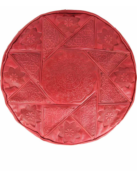 Pouf marocain Rabat en cuir rouge – Ø 16 po