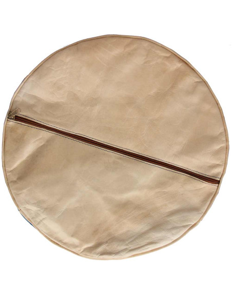 Moroccan Rabat Leather Pouf, Red – Ø 16 in