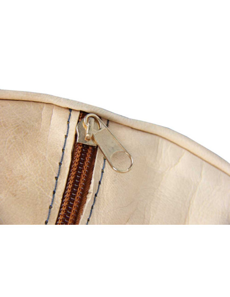Moroccan Rabat Leather Pouf, Red – Ø 16 in