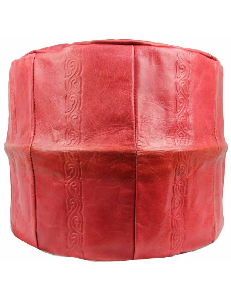 Pouf marocain Rabat en cuir rouge – Ø 16 po