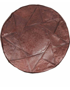 Moroccan Rabat Leather Pouf, Dark Brown – Ø 16 in 2