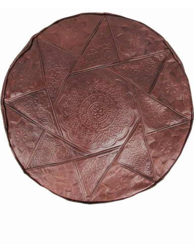 Moroccan Rabat Leather Pouf, Dark Brown – Ø 16 in