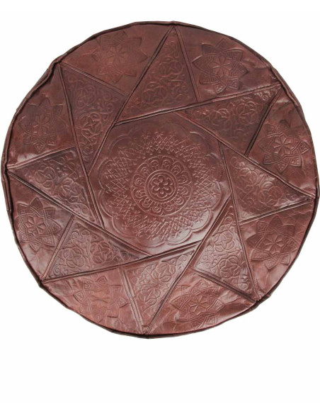 Pouf marocain Rabat en cuir brun – Ø 16 po