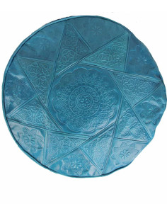 Pouf marocain Rabat en cuir turquoise – Ø 16 po 2