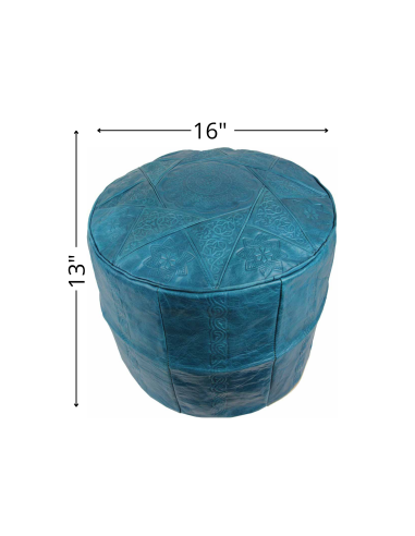 Pouf marocain Rabat en cuir turquoise – Ø 16 po