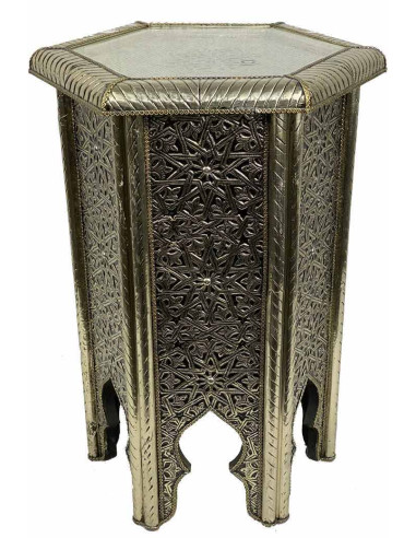 Silver Hexagonal Moroccan Table, Ø 12.5 in