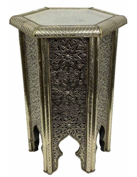 Table marocaine hexagonale argentée, Ø 12,5 po