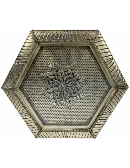 Table marocaine hexagonale argentée, Ø 12,5 po