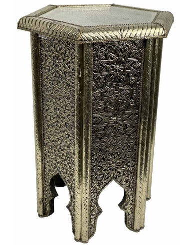 Table marocaine hexagonale argentée, Ø 12,5 po