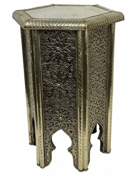 Silver Hexagonal Moroccan Table, Ø 12.5 in