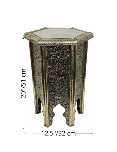 Table marocaine hexagonale argentée, Ø 12,5 po