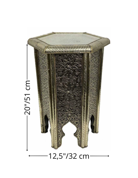 Silver Hexagonal Moroccan Table, Ø 12.5 in