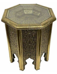 Gold Octagonal Moroccan Table, Ø 17.5 in