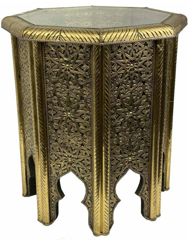 Table marocaine octogonale dorée, Ø 17,5 po