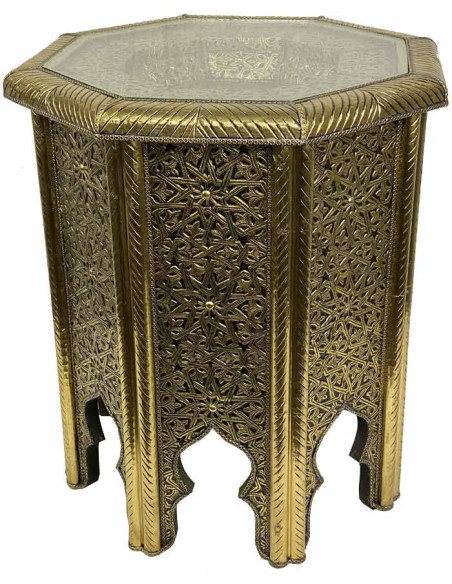 Table marocaine octogonale dorée, Ø 17,5 po