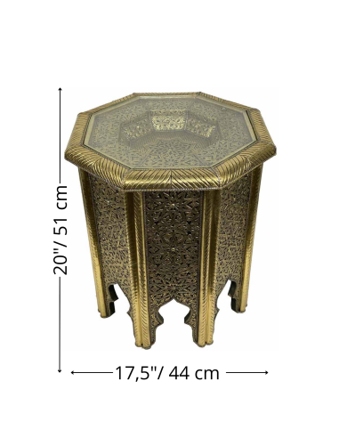 Table marocaine octogonale dorée, Ø 17,5 po