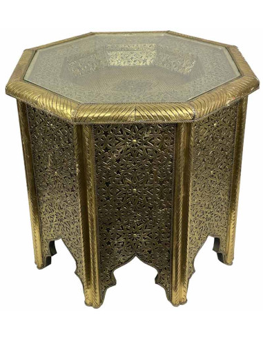 Gold Octagonal Moroccan Table, Ø 21.5 in