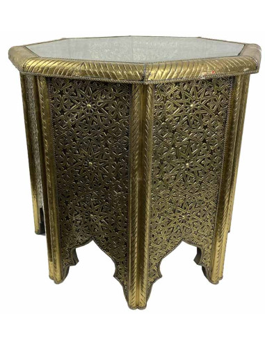 Table marocaine octogonale dorée, Ø 21,5 po