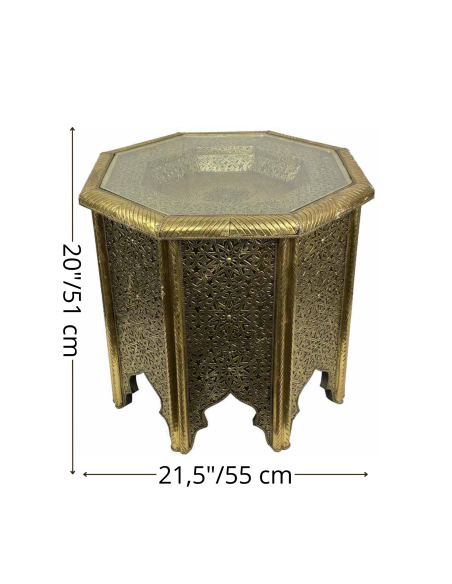 Table marocaine octogonale dorée, Ø 21,5 po