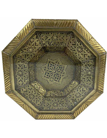 Gold Octagonal Moroccan Table, Ø 17.5 in