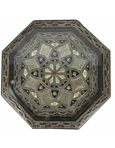 Table marocaine en résine noire, fleurs blanches