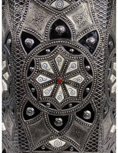 Black Resin Moroccan Table, White Flowers