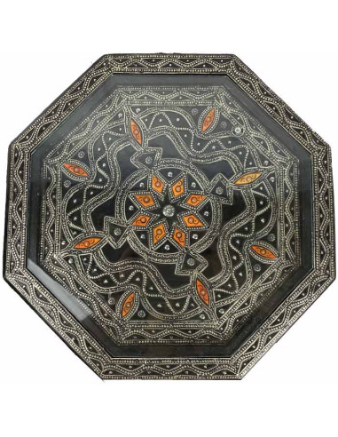 Moroccan resin end table with copper inlays