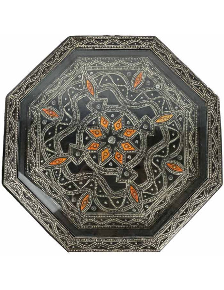 Moroccan resin end table with copper inlays
