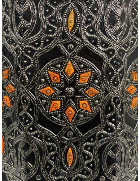 Moroccan resin end table with copper inlays