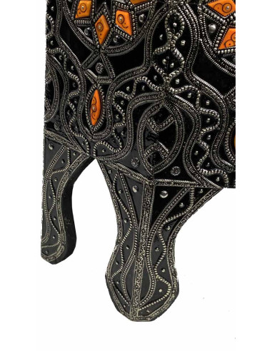 Moroccan resin end table with copper inlays
