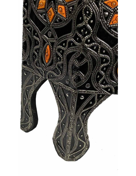 Moroccan resin end table with copper inlays