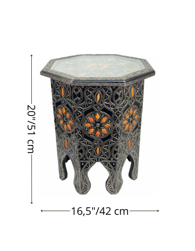 Moroccan resin end table with copper inlays