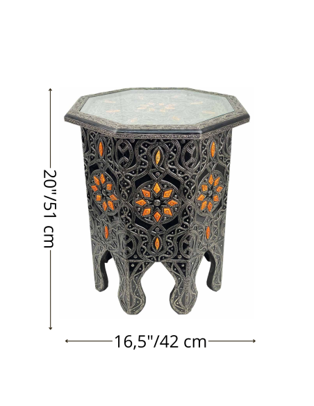 Moroccan resin end table with copper inlays