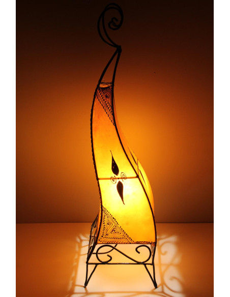 Moroccan twisted henna-painted leather lamp, orange, 29 in