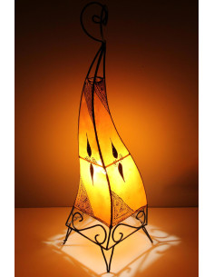 Moroccan twisted henna-painted leather lamp, orange, 29 in