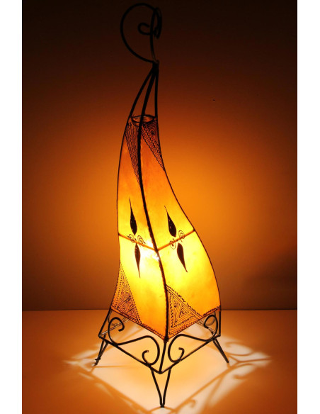 Moroccan twisted henna-painted leather lamp, orange, 29 in