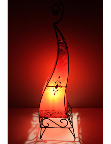 Moroccan twisted henna-painted leather lamp,...