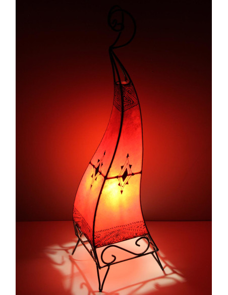 Moroccan twisted henna-painted leather lamp, red, 29 in