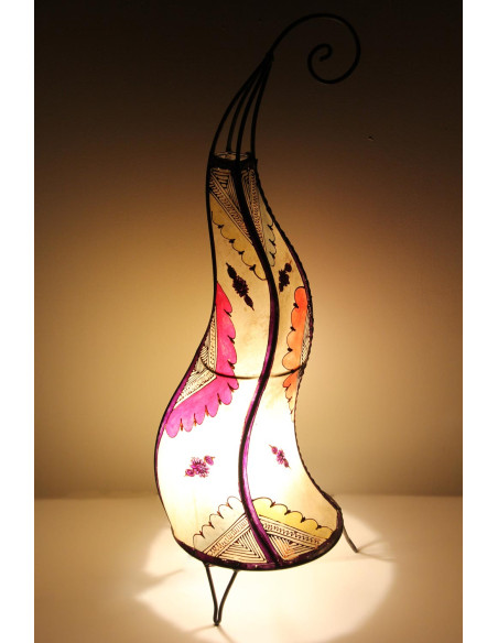 Moroccan twisted henna-painted leather lamp, white, 27 in