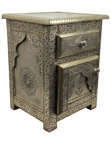 Moroccan Inlaid Copper Nightstand