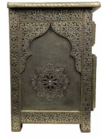 Table de nuit marocaine en cuivre incrusté