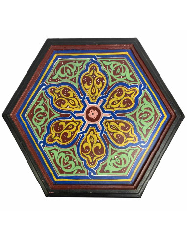 Table marocaine en bois peint bleu et rouge