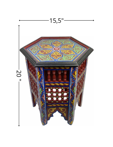 Table marocaine en bois peint bleu et rouge