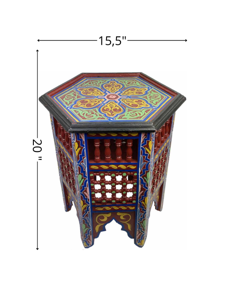 Blue and Red Painted Wood Moroccan Table
